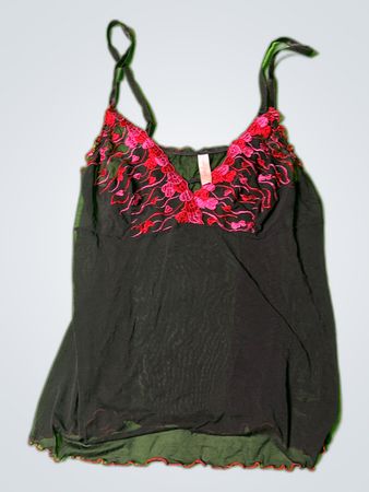 Cacique Black Camisole with Pink and Red Lace