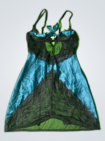 Chantelle Black and Teal Lace Slip Dress
