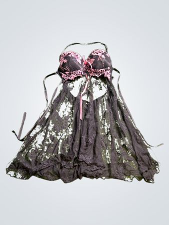 Black Lace Chemise with Pink Accents