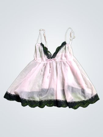 Pink Sheer Nightgown with Black Lace Trim