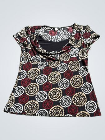 Blouse with Red, White, and Black Circles