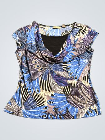 Kim Rogers Peacock Print Cowl Neck Blouse