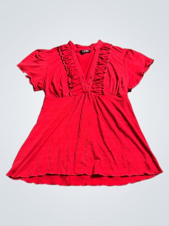 A. BYER Red Ruffled Short Sleeve Top