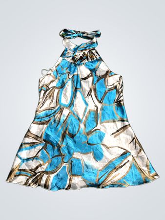 Blue and White Halter Neck Dress