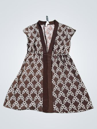 Pink Eli Brown and White Chain Pattern Dress