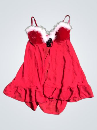 Red Babydoll Nightgown with White Fur Trim