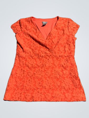 Ann Taylor Orange Lace Wrap Blouse