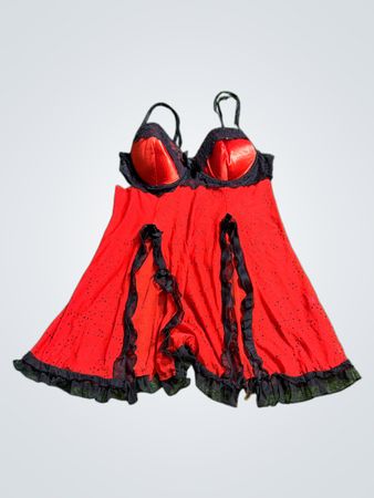 Red Lace Trim Chemise Set