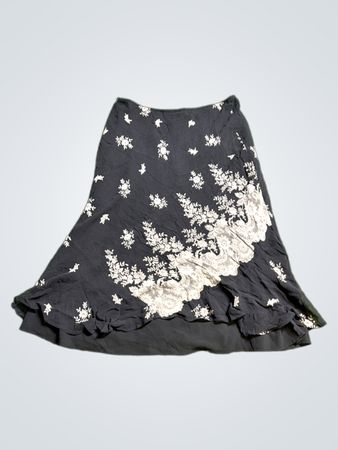 Express Black Embroidered Flare Skirt