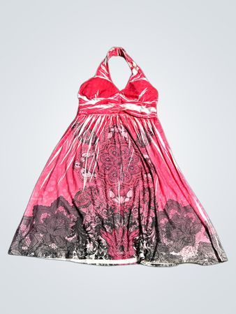 Pink Floral Halter Neck Dress
