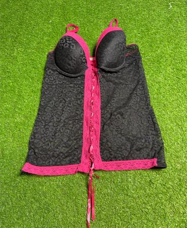 Black Lace Corset with Pink Trim