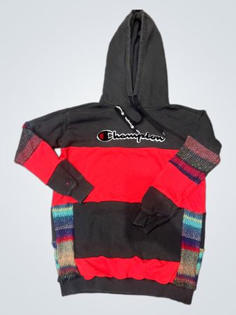 Upcycled Champion Colorblock Hoodie with Striped Accents