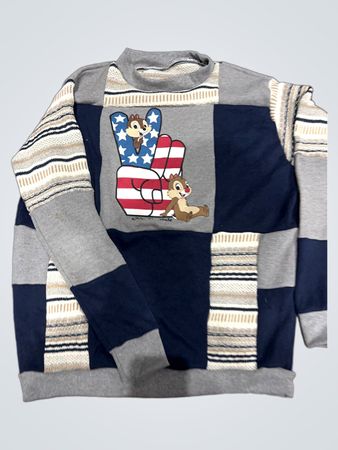 Upcycled Chip 'n Dale Peace Sign Sweatshirt
