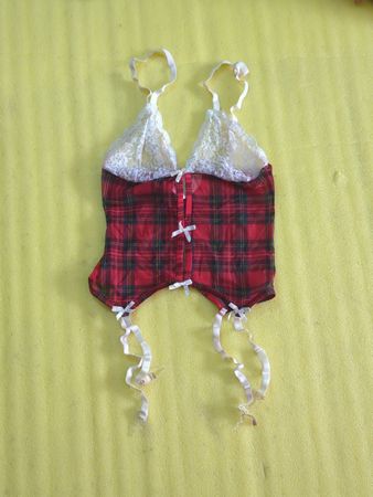 Red Plaid Lace Trim Bodysuit