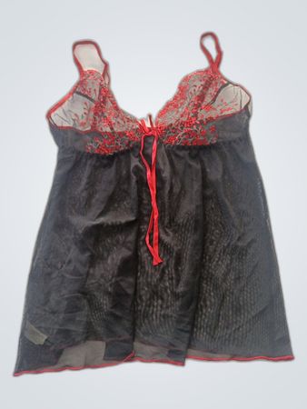 Black Chemise with Red Lace Trim