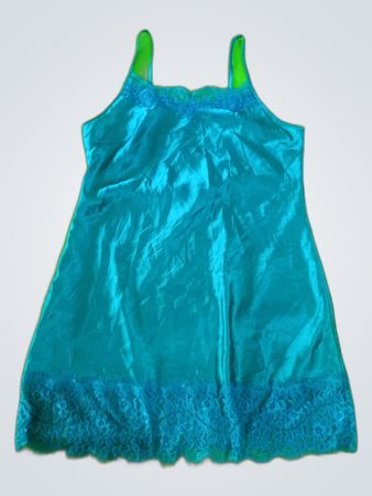 Teal Satin Cami Top with Lace Trim