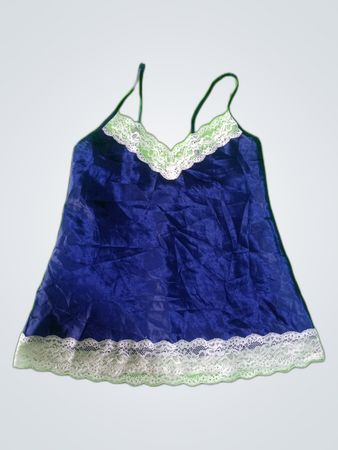 Blue Camisole with White Lace Trim