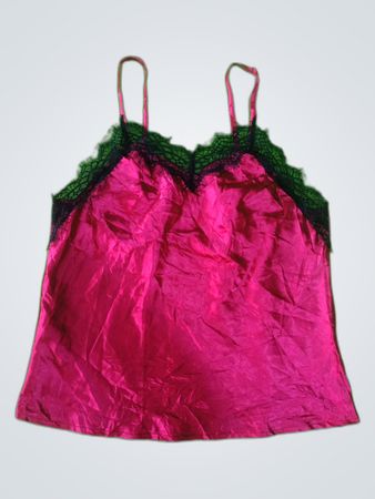 Pink Camisole with Black Lace Trim