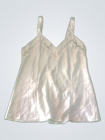 White Satin Cami Top with Lace Trim