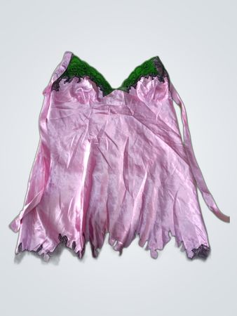Pink Satin Chemise with Lace Trim