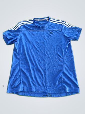 Blue Adidas T-Shirt with White Stripes