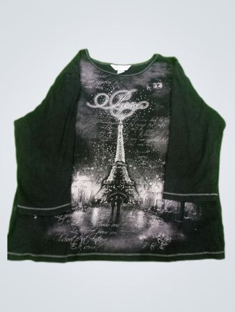 Black Graphic Top with Eiffel Tower Design