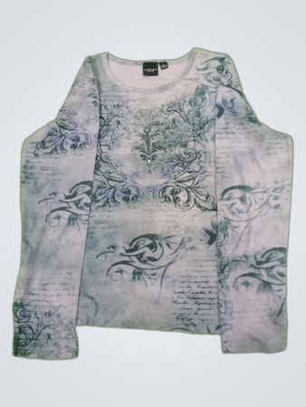 Long-sleeved shirt with blue floral pattern