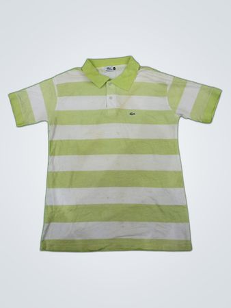 Lacoste Green and White Striped Polo Shirt