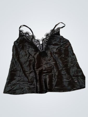 Black Satin Camisole with Lace Trim