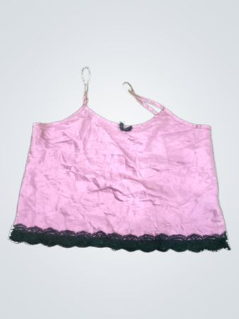 Pink Camisole with Black Lace Trim