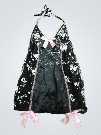 Black Lace Chemise with Pink Bows