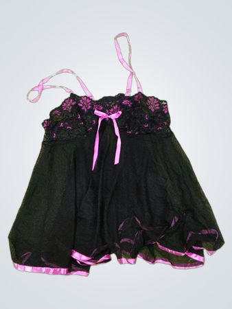 Black Mesh Babydoll Nightie with Pink Lace