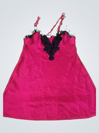 Pink Satin Slip Dress with Lace Trim