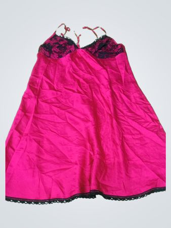 Pink Nightdress with Black Lace Details