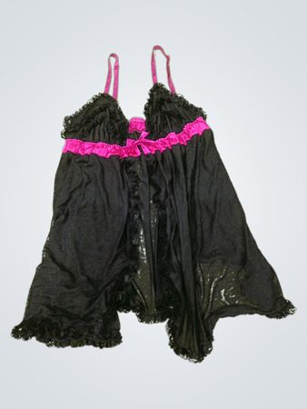 Black Babydoll with Pink Trim