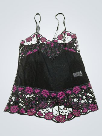 Black Lace Camisole with Pink Floral Details