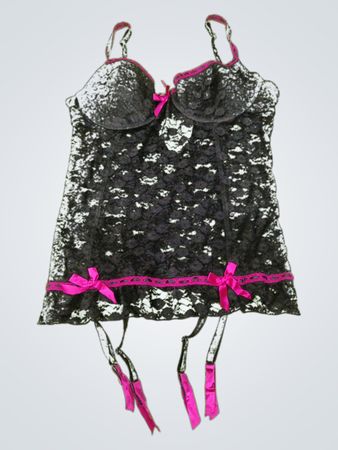 Black Lace Camisole with Pink Accents