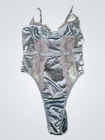 Gray Satin Lace Bodysuit