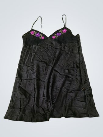 Black Chemise with Floral Embroidery