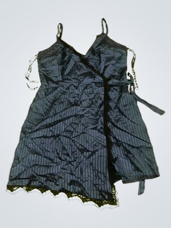 Unbranded Black Striped Satin Wrap Mini Dress