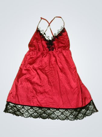 Red Nightgown with Black Lace Trim