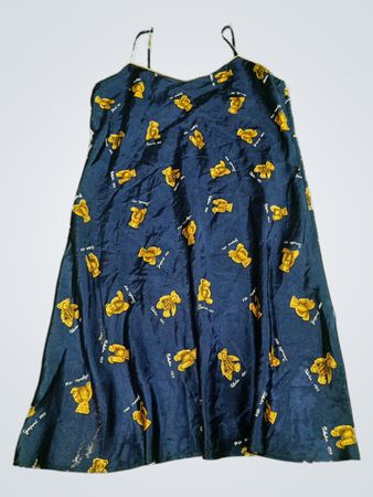 Navy Satin Teddy Bear Print Slip Dress