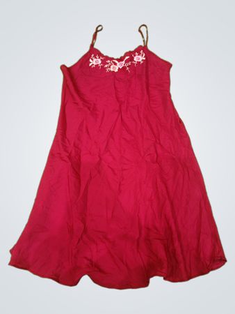 Red Sleeveless Dress with White Floral Embroidery