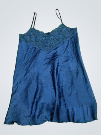 Unbranded Navy Satin Lace Trim Cami Top