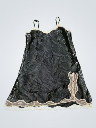 Unbranded Black Satin Slip Dress with Lace Trim