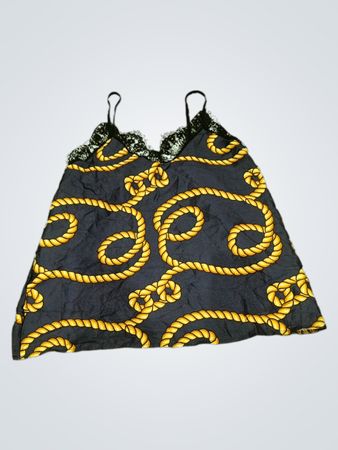 Black Satin Cami Top with Gold Rope Print