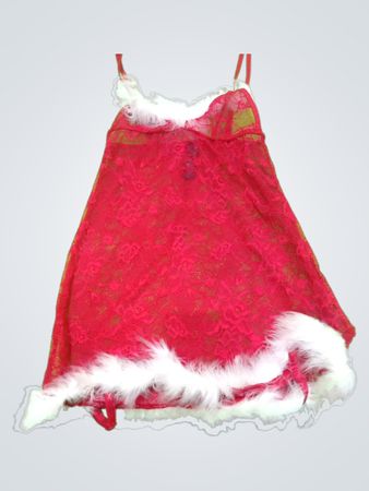 Red Lace Chemise with White Fur Trim