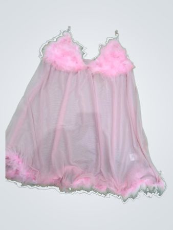 Pink Sheer Babydoll with Feather Trim