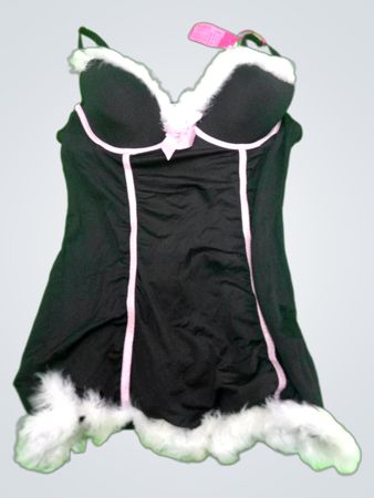 Black Lingerie with White Fur Trim