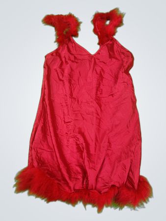 Red Satin Feather Trim Mini Slip Dress